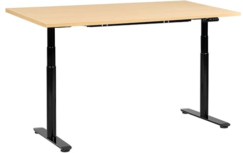 Beliani Electric Adjustable Standing Desk Modern Round Feet 160 x 72 cm Light Brown Top and Black Base Destinas
