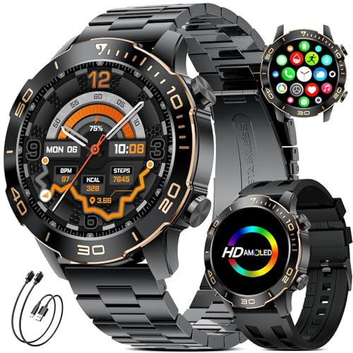 SUNKTA Montre Connectée Homme,500mAh Longue Autonomie Batterie/Écran AMOLED 1,43 Pouces avec Appels/Fréquence Cardiaque/Tension artérielle/Pédomètre/IP68 Étanche Smartwatch pour Android/iOS