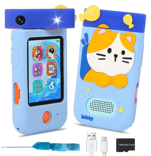 ARNSSIEN Kinderkamera Spielzeug mit 180° Drehobjektiv, Kinder Handy Smartphone mit 2.8 inch Touchscreen & Silikonhülle,Weihnachts und Geburtstagsgeschenk für Mädchen und Jungen 3 4 5 6 7 8 Jahre,A200