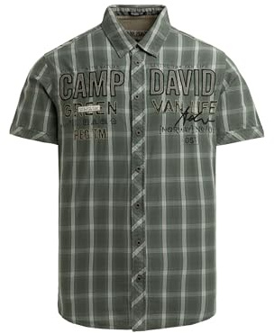 Camp David Herren Kurzarm Karohemd mit Logo-Applikationen