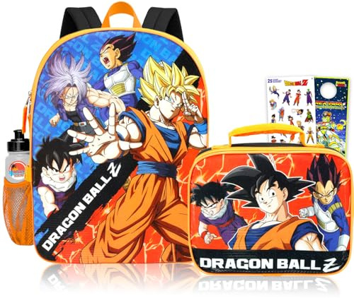 Dragon Ball Z Backpack and Lunch Box Set - Bundle with 16” Anime School Bag, DBZ Lunch Bag, Water Bottle, Stickers, More | Dragon Ball Z Backpack for Kids