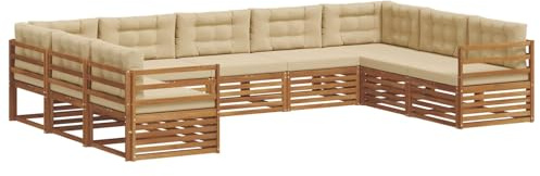 vidaXL Sofagarnituren 9 pcs Natur und Beige Massivholz Akazie, Gartenmöbel, modernes Outdoor-Sofa, Robustes Set, Lounge-Sitz, Terrasse, Komfort für Dein Zuhause