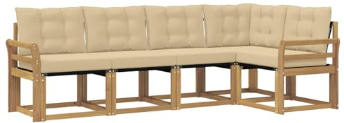 vidaXL Outdoor-Sofagarnitur mit Kissen 5 pcs Weiß und Beige, Moderne Garten-Sofaset, wetterfestes Möbel, Bequeme Liege, stilvolles Outdoor-Sitzen für Entspannung