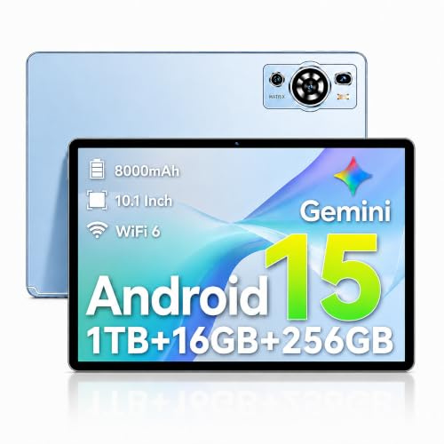 UXD 10.1 Inch Android 15 Tablet with Keyboard & Mouse,16GB RAM 256GB ROM | WI-FI 6 + 4G LTE, Dual Card Slot(TF+SIM),8000MAH Battery,OCTA-CORE
