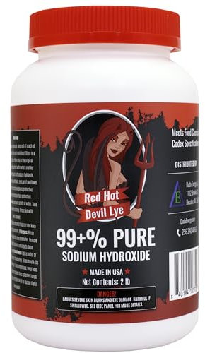 Duda Energy Red Hot Devil Lauge Natriumhydroxid erfüllt Lebensmittelchemischer Codex hochwertige Ätznatrone, weiß, 907 ml