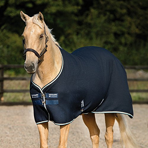 Horseware Rambo Techni Waffle Cooler Rug 130cm Navy, Beige/Baby Blue & Navy