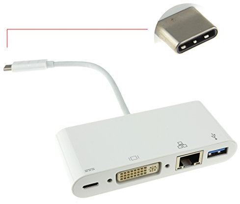 kenable USB 3.1 Type C to DVI USB & Gigabit Adapter with PD Function 15cm [Type C to DVI, USB & Gigabit RJ45]