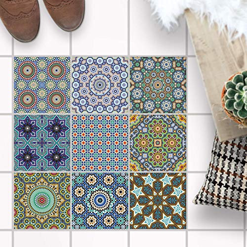 Fliesenaufkleber für - [ Boden Fliesen ] - Aufkleber Folie Sticker für Boden Fliesen - Küche oder Bad I Fliesensticker als alternative zu Fliesenlack I 10x10 cm - Design Orientalisches Mosaik