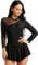 iEFiEL Damen Langarm Ballettkleid Eiskunstlauf Kleid mit Glitzer Kristallen Ballettkleidung Gymnastik Leotard Turnanzug Tanzkostüm Schwarz M