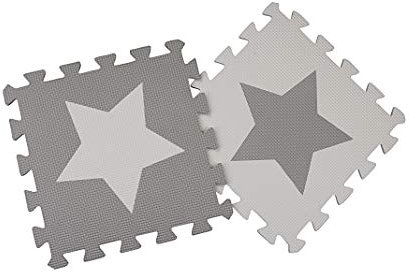 9 Grey Interlocking Foam Baby Play Mat Star Tiles with Edges - Play Mats. Each tile 30 x 30cms. Total 0.9m2.