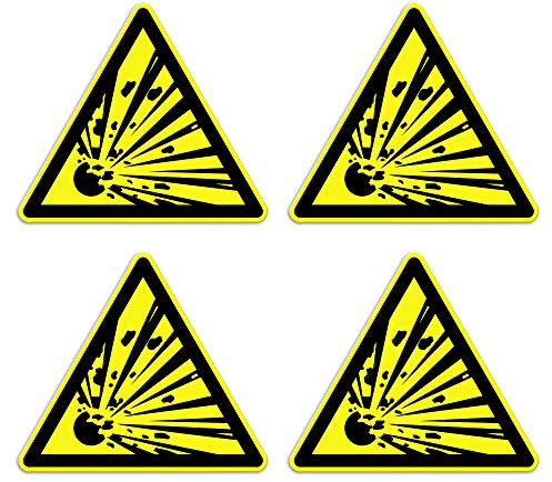 dealzEpic - Explosive Caution Sign - Yellow Triangle Risk of Explosion/Blasting Warning Sticker - Set of 4 pcs