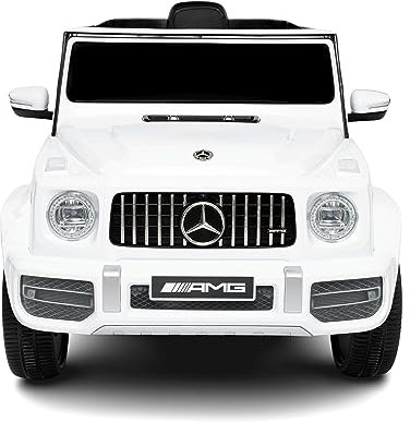 Babycar Mercedes G63 Sportversion AMG (Weiß) Elektroauto für Kinder Offiziell mit Lizenz 12 Volt Batterie mit Fernbedienung 2,4 GHz Türen mit MP3