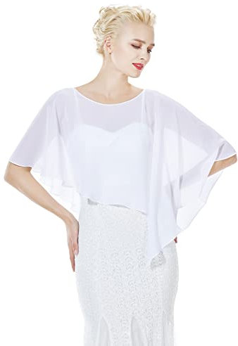 BEAUTELICATE Damen Chiffon Schal Stola Eleganten Cape Umhang für Braut Sommer Hochzeits Festliche Abendkleid Weiß, Einheitsgröße