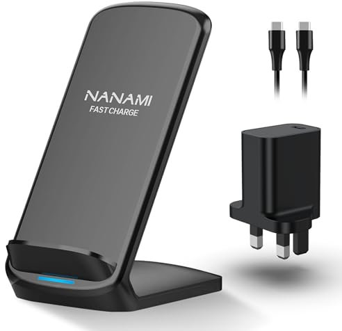 NANAMI Wireless Charger with 20W PD 3.0 Plug - Qi-certified Fast Charging Stand for iPhone 16 15 14 13 Pro Max 12 11 SE2 XS XR X 8, Induction Charger for Galaxy S24 S23 S22 S21 S20 S10 S9 S8 Note 20