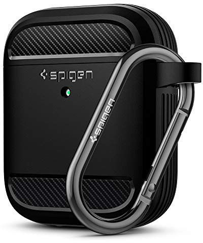 Spigen Rugged Armor Compatible con Apple Airpods 1&2 Funda [luz LED Visible] - Negro Mate