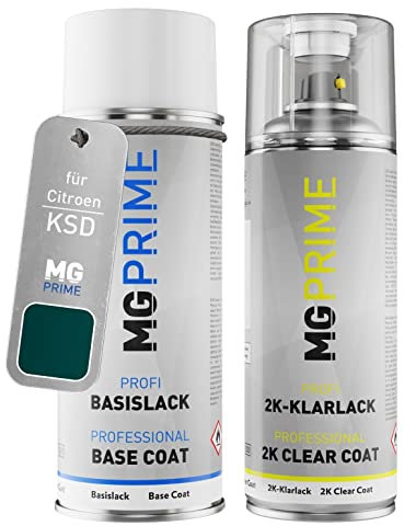MG PRIME Autolack 2K Spraydosen Set für Citroen KSD Vert Longchamp Metallic/Smaragd Grün Metallic Basislack 2 Komponenten Klarlack Sprühdose