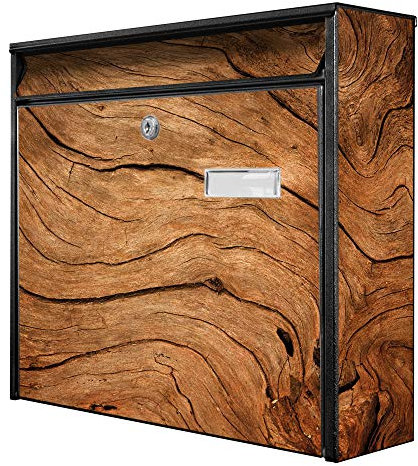 banjado® Burg-Wächter® Briefkasten mit Motiv Trockenes Holz/Briefkasten ohne Zeitungsfach 32x36x10 cm groß/Briefkasten mit Namensschild A4 Einwurf inkl. Montagematerial & 2 Schlüsseln