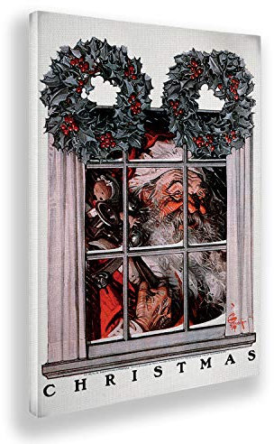Giallobus - Quadro - The Saturday Evening Post - Babbo Natale alla Finestra - Tela Canvas Telaio Standard - 100x140 - Pronto da Appendere - Quadri Moderni per la casa - Vintage - retrò