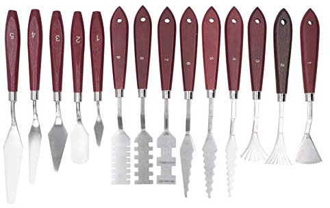 10 Pezzi Spatola per Pittura Palette Knife Set Coltelli Pittura Pittura Raschietto con Manico in legno per Olio, Tela, Artisti Studenti