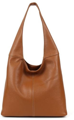 Made in Italy Damen Leder Tasche Shopper Schultertasche Umhängetasche Handtasche Beuteltasche Hobo Bag Ledertasche Nappaleder Cognac