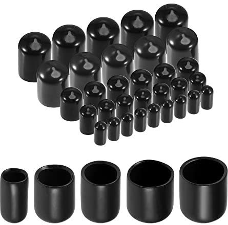 sourcing map 50pcs Round Rubber End Caps Protective Caps 6mm 9mm 12mm 16mm 19mm Black Vinyl Cover Screw Thread Protectors Assortment