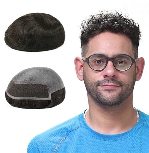 Lordhair Perücke Männer,Realität Toupet, 0,08 mm Dünne Leder Basis 20 * 25 CM Leichtes Haarersatzsystem Mittlerer Dichte,Französische Spitzen und fortschrittlich PU Kombinieren