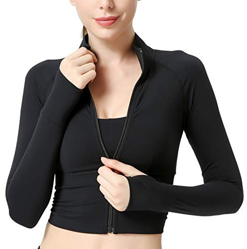 FEOYA Sportjacke Damen Laufjacke Trainingsjacke Voll Reißverschluss Slim Fit Sweatjacke mit Stehkragen