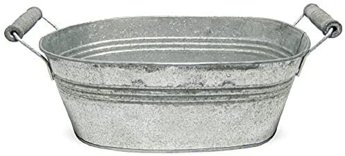 matches21 Jardinera tazón de Zinc tazón Decorativo plantador de Metal Ovalado 2 Asas 1 pcs 24x14,5x9 cm