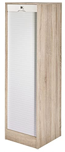 SIMMOB Classeur à Rideau 8 Tablettes 1 Kit Dossiers Serrure L 41,4 H 140,4 P 44 cm - Chêne + Rideau Blanc