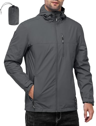 Outdoor Ventures Men's Lightweight Waterproof Jacket Windproof Rain Coats Pack Away Hooded Jackets Windbreaker for Camping Fishing Running Cycling Darkslategray XL