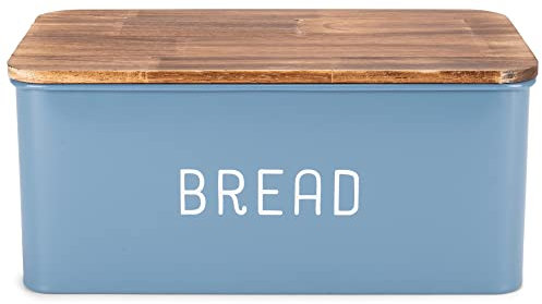 Nat & Jules Brotkasten mit Deckel, Metall, Emaille, Gummi, Holz, matt, 30,5 x 17,8 cm, Blau