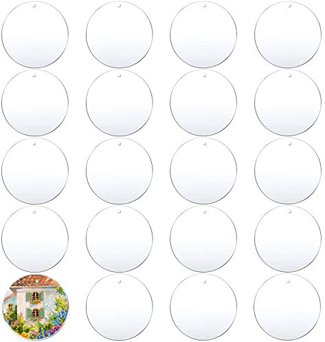 20 Stück Klare Acrylplatten(10 * 0.2cm),VEGCOO Transparente Runde Acrylplatten Acrylscheiben Hat Gebohrte Löcher für DIY Bilderrahmen Malerei DIY Craft Scrapbooking Display Bilderrahmen Malen