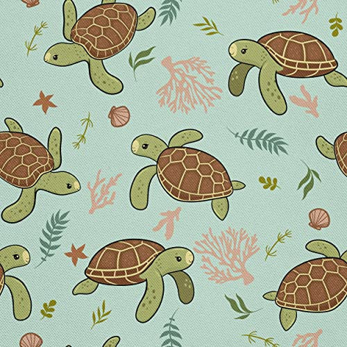 HEKO PANELS Stoff Oxford Wasserdichte Meterware Canvas-Stoff Polyester Zum Nähen Nähstoffe Möbelstoffe Dekostoffe Wasserabweisend Blickdicht Kinder Schildkröten Algen 2 Meter 155 x 200 cm