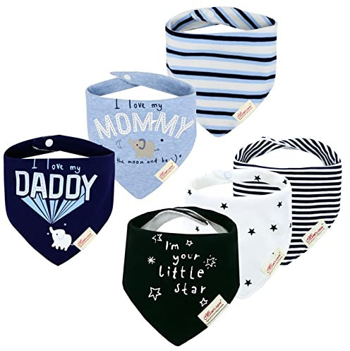 Minizone Baby Halstücher 6er Pack, Super Weich und Absorbiert Dreieckstuch Sabberlätzchen Baby mit Baumwolle Bandana für Jungen, Papa Mama