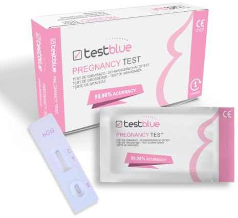 TestBlue Schwangerschaftstest Kassette – 5 hCG Tests mit Hoher Empfindlichkeit | Frühtest mit Schnellem und Zuverlässigem Ergebnis | Einfach Abzulesen