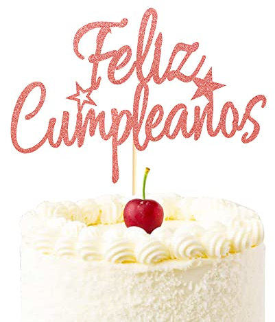 Arthsdite Feliz Cumpleaños Cake Topper - Spanische Feliz Cumpleaños Kuchendekoration, Happy Birthday Cake Topper, Fiesta Thema Party Dekoration Supplies - Rose Gold Glitter
