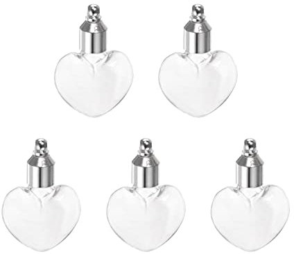 Sourcing Map 5pcs Clear Glass Vial Necklace Heart Shape Screw Cap Pendant
