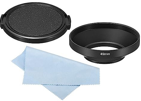 PATIKIL 49mm Lens Hood, Wide Angle Matte Surface Anti-reflective Inside Hood with Cap and Cleaning Cloth for Camera Lens, Black for Nikon, for Fujifilm, for Pentax, for Leica