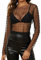 Naileksi Women Pearl Rhinestone Sheer Mesh Crop Top Sexy See Through Long Sleeve Slim Fit Cropped Blouse Shirt Clubwear, Black Pearl, L