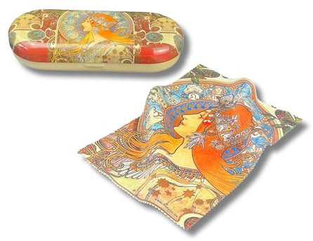 MediMuc Flaches Brillenetui mit passendem Reinigungstuch aus Microfaser - Art Nouveau, Zodiac - Maße: L/H/B 16 x 2,8 x 6,6cm - FridolinEdition