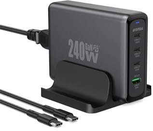 AVUMDA 240W Chargeur USB C GaN 140W PD3.1 100W PD3.0 4 Ports Chargeur Rapide Station de Charge Compatible avec MacBook Pro 16 Air iPad Pro Air iPhone 15 Samsung Galaxy Dell Switch (Câble 240W inclus)