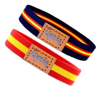 Only faith Pulsera Bandera España Pulsera de Cuero piel genuino Hombre Acero inoxidable Ajustable Bandera Paracord Amarillo y rojo negro Regalo para Hombre (Elástica 2 España Roja - Azul)