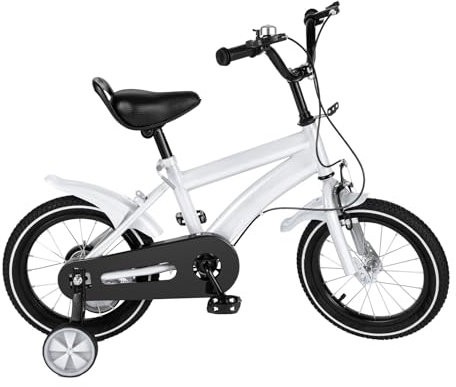 SABUIDDS 14 Zoll Kinderfahrrad 14 Kinder Fahrrad für 4-6 Jungen & Mädchen Höhenverstellbares Kinderrad mit Stützräder & Stabilisatoren, Niedrige Stufe, Vorderen und Hinteren Bremsen Weiß