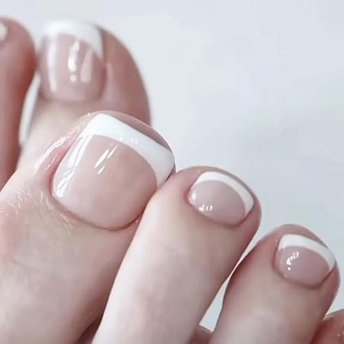 Kyzistn Lot de 48 faux ongles carrés courts en acrylique pour pieds avec colle Jerry pour femmes et filles