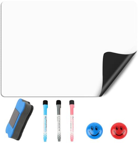 A4 Whiteboard Folie Magnetisch,29 x 21cm Magnettafel Selbstklebend,Magnetfolie Weiß Abwischbare,Magnettafel Kühlschrank mit 3 Whiteboardstift,Schwamm,zum Hinterlassen Nachrichten,Liste der Marker