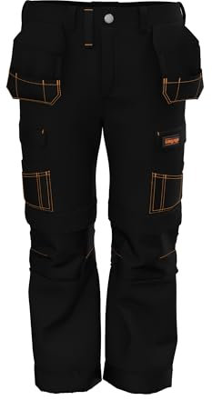 NOROZE Strapazierfähige Professioneller Bauunternehmer Cargo-Arbeitshose für Herren - Verstärkte Kniepolstertaschen, Mehrere Utility-Taschen, Dreifach genähte Haltbarkeit (Schwarz/Orange, 32W/31L)