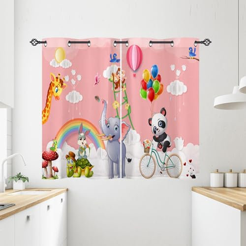ANHOPE Safari Elefant Panda Giraffe Gardinen Blickdichte Thermo Vorhänge mit Ösen Kinder Jungen Mädchen Vorhang Blackout Curtain Wohnzimmer Schlafzimmer Verdunklungsvorhänge 2er Set H 137 x B 71 cm
