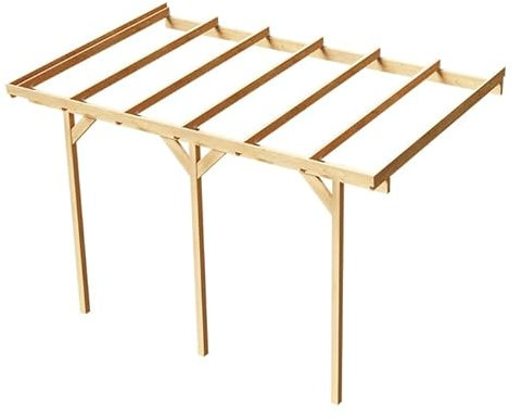 Wood & Play Wandgaragenüberdachung aus Holz - Hochwertige Verarbeitung - Selbstmontage - Stabil und langlebig - 300 x 484 cm - Polycarbonat Trapezplatte 3m - Transparent
