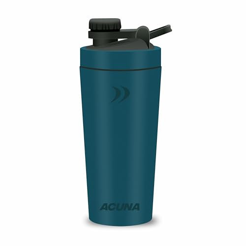 ACUNA Protein Shaker Bottle - 600 ml | Stainless Steel Shaker with Secure Leak-proof Lid, Double Wall, Lightweight Metal (Midnight Blue)