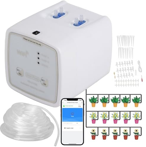 Riego automático para plantas con WiFi, esquema de riego automático para patio, esquema de riego para plantas con manguera de riego 4/6 4/7 para 20 plantas en macetas